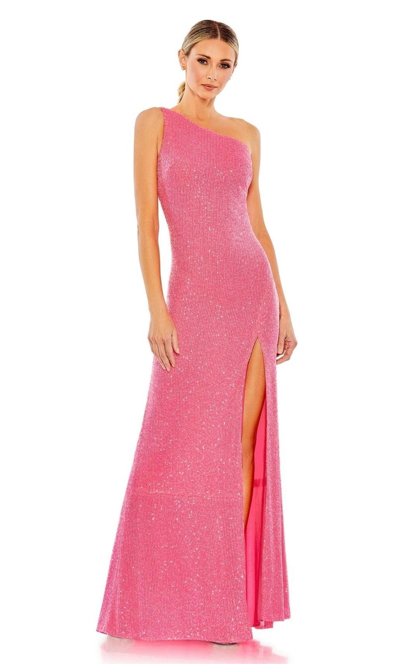 Mac Duggal Ieena 26990 Pink Sequin One Shoulder Cowl Back Gown Size 8